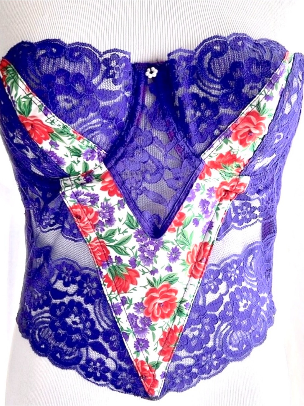 Christian Dior Vintage Purple Floral Bustier Corset Size 36C
